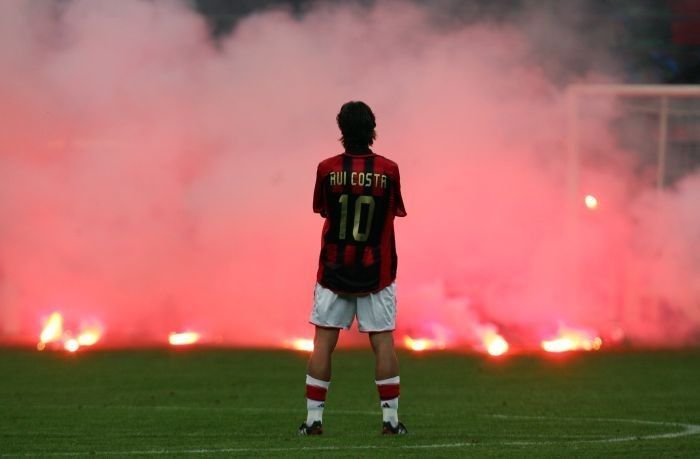Manuel Rui Costa in AC Milan jersey at San Siro – vintage football shirt collection